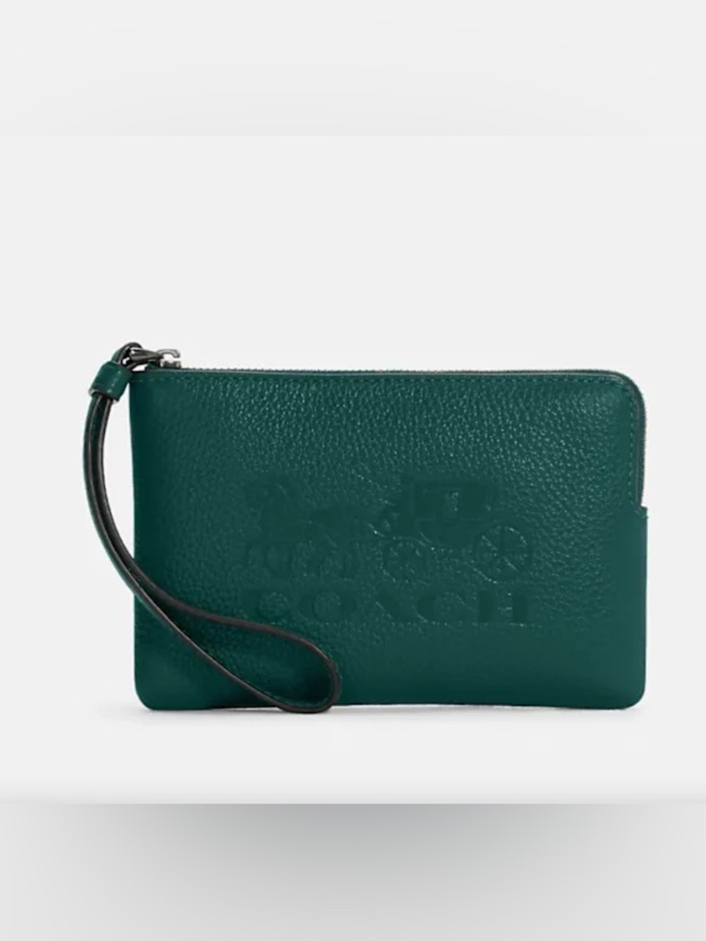 Coach carriage embossed green wristlet leather